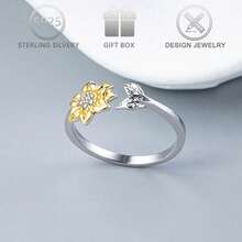 1 chiếc nhẫn bạc 925 đơn giản, thanh lịch, đính đá Cubic Zirconia hình hoa cúc hai màu, thích hợp đeo hàng ngày, đi chơi, dự tiệc hoặc làm quà sinh nhật. - Nhiều màu - Xem 6