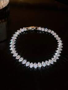 Elegant Luxury Synthetic Cubic Zirconia Tennis Bracelet, Couples Sparkling Jewelry Gift For Valentine's Day, Wedding, Party, Nightclub - Tennis Chain - View 7