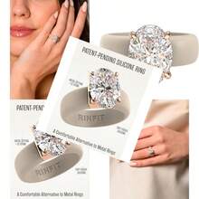 - Anillo de silicona con piedra - Anillo de compromiso sorio de circonita cúa de corte ovalado para mujer alianzas de boda de goma diseño patentado - Desnudo / oro rosa - Ver 1