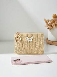 时尚新款草编蝴蝶结口红包零钱包 - 金色 - 查看 3