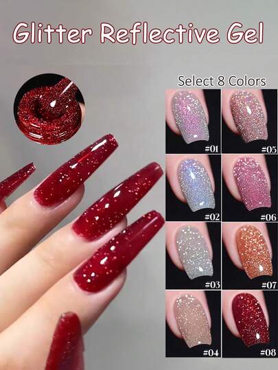 MISS SHAKA 10毫升 冬春情人节新年红粉闪粉钻石美甲凝胶指甲油，反光闪粉红色美甲沙龙用品