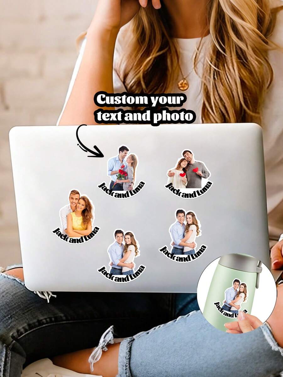 4/12/24pcs Personalized Photo Mug Stickers, Customize Photo And Text,Custom Coffee Cup Stickers With Picture And Text, Design Your Own Mug Stickers , Custom Logo Mug Stickers , Personalized Gift For Mom Or Dad - Multicolor - View 1