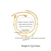 2件套新款简约英文字母及无限符号金色不锈钢链串珠多层手链，女士款 - 金黃色微鑲 - 查看 2