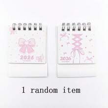 1个2026年粉色蝴蝶结迷你桌面日历，可爱少女风学生桌面计划本，高性价比学习整理工具，完美办公桌装饰礼品 - 單件 - 查看 7