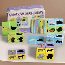 Early Education Puzzle Shadow Matching Block Pattern Matching Game Animal Fruit Cognitive Exercise Fine Action Toy Montessori Shadow Matching Block Puzzle Early Education Puzzle Animal Pattern Matching Game Wooden Toy Matching Puzzle Game Montessori Digital Classification And Stacking Toy Portable Iron Box Set - Multicolor - View 2