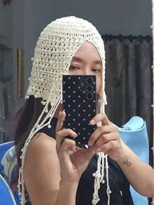 1pc Women's Handmade Crochet Hollow Out Beanie Hat, Lightweight Knitted Tassel Decor Cap, Fashion Headwear For Summer Sun Protection, Bohemian Style For Mothers And Daughters, Random Color Shipped (Slightly Oversized, Minor Color Difference From Actual Item) - Multicolor - View 10
