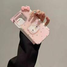 SANRIO 1 chiếc ốp lưng điện thoại thời trang sáng tạo, chất liệu chống nước, chống sốc, hình đầu mèo 3D, trang trí nơ, phong cách hoạt hình, tự làm thủ công, chấm bi, lấp lánh, hình mèo dễ thương, tương thích với Apple Series 17, 11/12/12 Pro, 13/14/15, 13 Pro/14 Pro/15 Pro, 12 Pro Max/13 Pro Max/14 Pro Max/15 Pro Max, 16, 16 Pro, 16 Pro Max, 17, 17 Pro, 17 Pro Max (Trang trí nơ dưới khung viền ống kính cho 17 Pro và 17 Pro Max) - Hồng - Xem 2