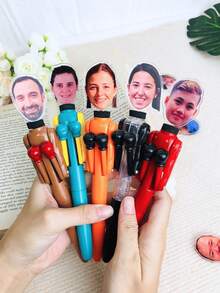 1/3/5pcs Customized Face Design Ballpoint Pens, Creative Interactive Stress Relief Pens, Interesting Gifts Suitable For Back To School, Learning Supplies, Birthday, Anniversary, Halloween, Thanksgiving, New Year, Party Decoration, Office & School Supplies, New Job, Office Stationery - Multicolor - View 3