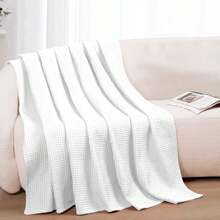 Cobija de 100 % algodón para cama, de tejido gofre, para verano, ligera y transpirable, suave para primavera, blanco, cobija tamaño decorativo (127 x 152 cm) - Verde Oscuro - Ver 1