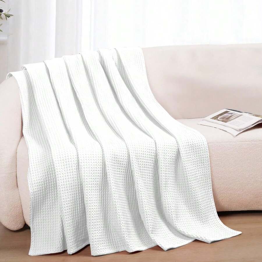 Cobija de 100 % algodón para cama, de tejido gofre, para verano, ligera y transpirable, suave para primavera, blanco, cobija tamaño decorativo (127 x 152 cm) - Verde Oscuro - Ver 1
