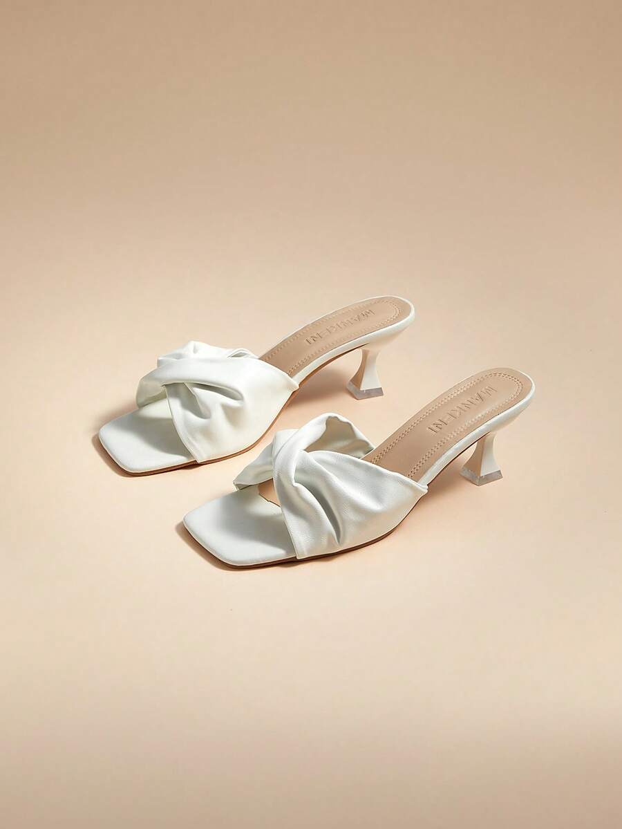 Glizzene Giày sandal cao gót kiểu dáng mới dành cho nữ, mũi vuông, thanh lịch, tối giản, kiểu dáng bít mũi, thích hợp cho ngày Valentine và đám cưới. - trắng - Xem 1