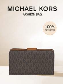 Michael Kors Women's Wallets RFID Blocking Leather Trifold Clutch Wallet Credit Card Holder Ladies Travel Wallet Purse With Pen Holder - Brown - View 1