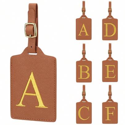 FOREVER MIYIN 26 piezas Etiquetas para equipaje con inicial de alfabeto en tela texturizada - Adorables etiquetas con letra bordada en dorado, combinación de nombres adecuada para maletas, bolsas de viaje, con tarjeta de información doble cara y diseño claro portátil - Accesorio de viaje de moda imprescindible para avión, vacaciones familiares, viajes de negocios y viajes diarios