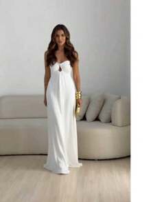 Long Dress With Straps And Underwire | Perfect Fit | Elegant Summer - White - View 2