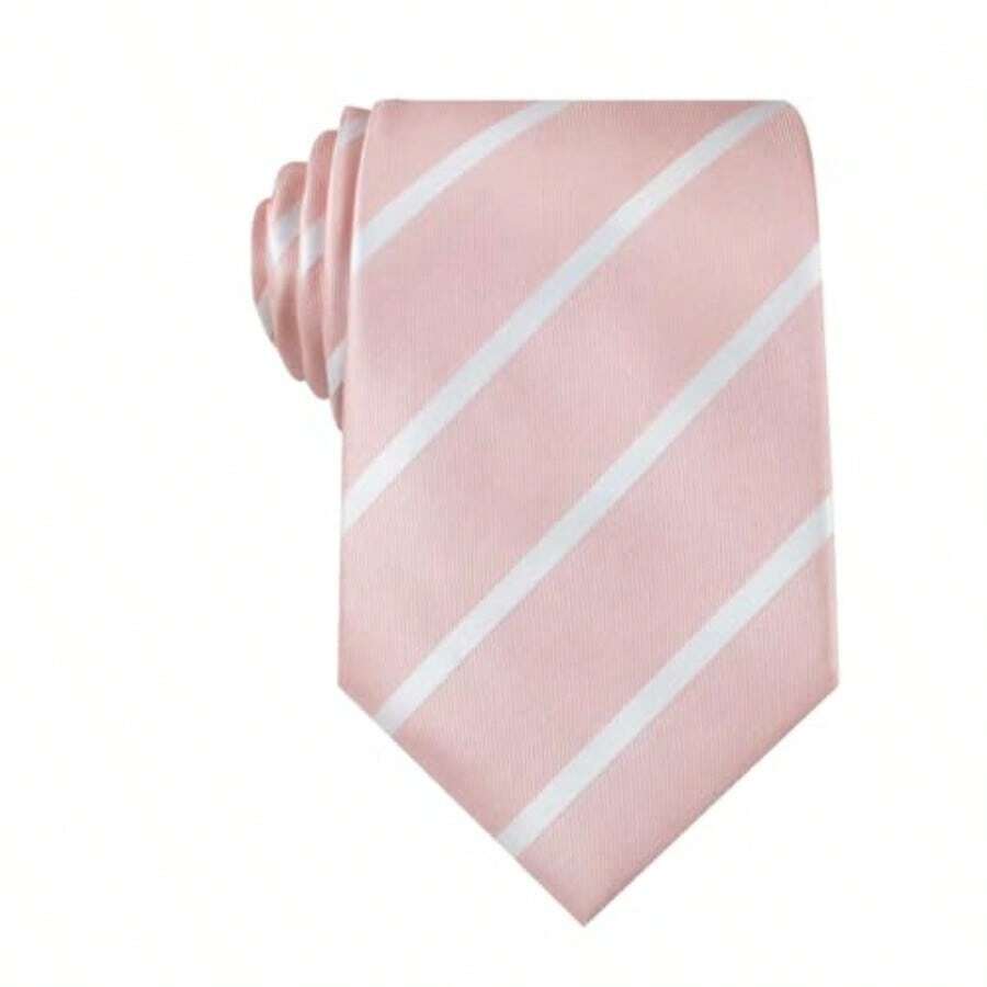 OTAA - Corbata casual a rayas para hombres corbata perfecta para el cu para padrinos de boda o ocanes formales - Rayas Rosadas Blush - Ver 1