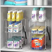 2 Sets 3 Tier Clear Bathroom Organizers, Pull Out Organizer And Storage With 2 Cups, Slide Out Drawer Storage Container With 6 Dividers, Multi-Purpose Bathroom Organizer, Kitchen Under Sink Organizer - 白色 - 查看 6