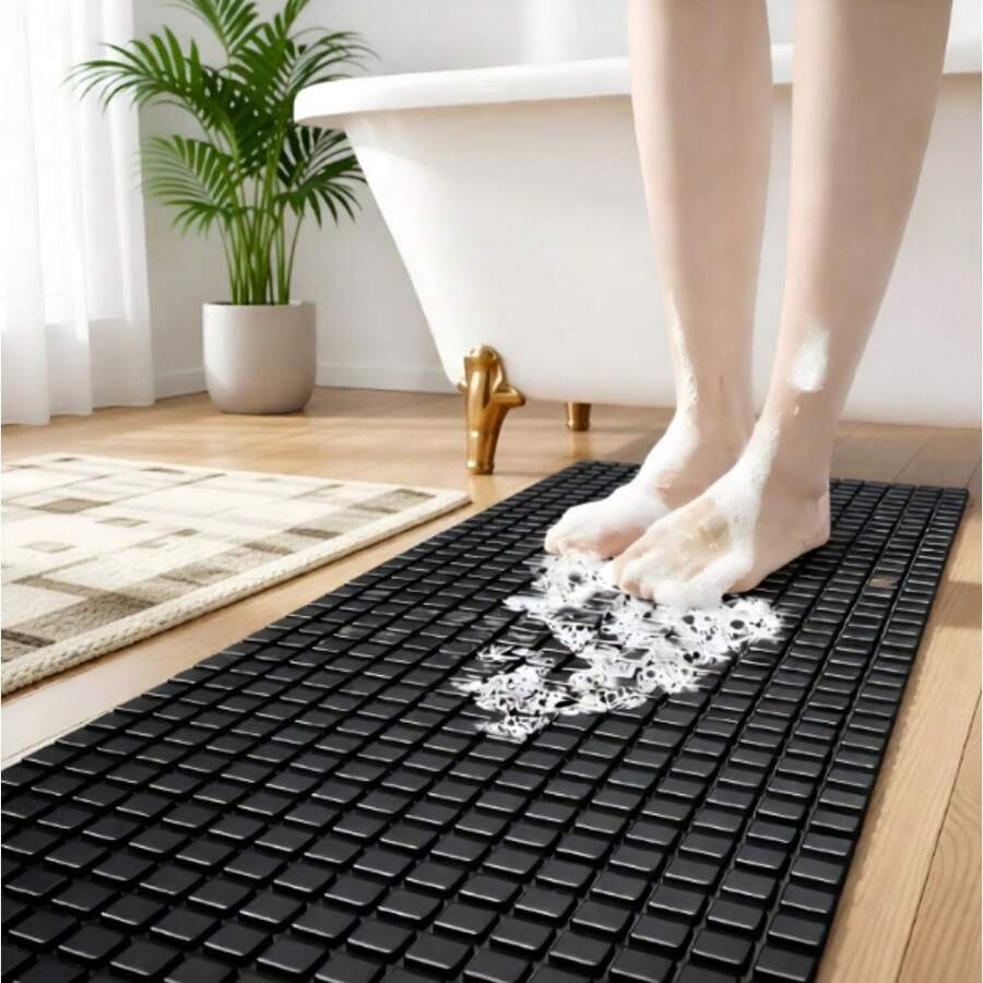 PVC Bathroom Anti Slip Pad 40x100cm Extended Design With Suction Cup Fixing And Drainage Hole Machine Washable And Durable - Black - View 1