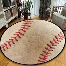 1pc Faux Wool Baseball Pattern Round Area Rug, Non-Slip Washable Carpet For Coffee Table, Office Desk, Bedroom, Living Room, Game Room - Multicolor - View 7