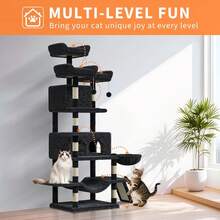 68.5 In Multi-Level Cat Tree For Indoor Cats Large Adult Heavy Duty Cat Tower For Large Cats With 2 Condos\/Plush Perches\/Sisal Scratching Posts\/Hammocks\/Basket\/Dangling Balls, #2604 Dark-Grey - Đỏ và trắng - Xem 2