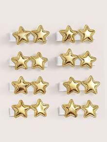 8pcs Gold Star Hair Clips, Suitable For Women, Fabric Covered Non-Damaging Hair Accessories - Multicolor - View 1