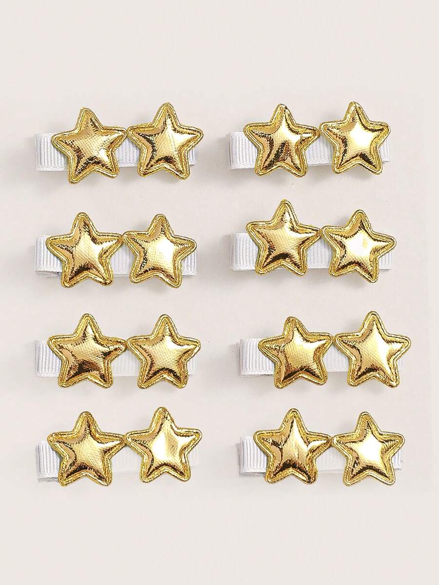 8pcs Gold Star Hair Clips, Suitable For Women, Fabric Covered Non-Damaging Hair Accessories - Multicolor - View 1