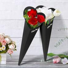 3/5/10 件套装 - 包装在心形花束礼盒中，内含花束纸袋和单朵花纸套，适合情人节、婚礼和母亲节。 - 黑色 - 查看 4