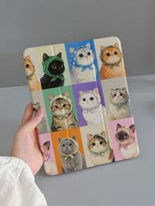 1个可爱彩绘猫咪图案iPad保护套，适用于iPad 7/8/9、iPad Air 5/4/3（第九代，10.2英寸）、iPad Pro 11英寸（A16 2025）、iPad（第十代），带可折叠支架