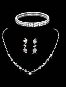 奢华新款女士褶皱晚宴手拿包，闪亮新娘婚礼包，4件套水钻晚宴套装，闪亮项链、耳环和手镯套装，亮片褶皱派对手拿包，V形翻盖信封包，完美适用于派对、婚礼、舞会、晚宴/宴会、新娘装、正式服装、舞会礼服和生日礼服。 - 銀色 - 查看 12