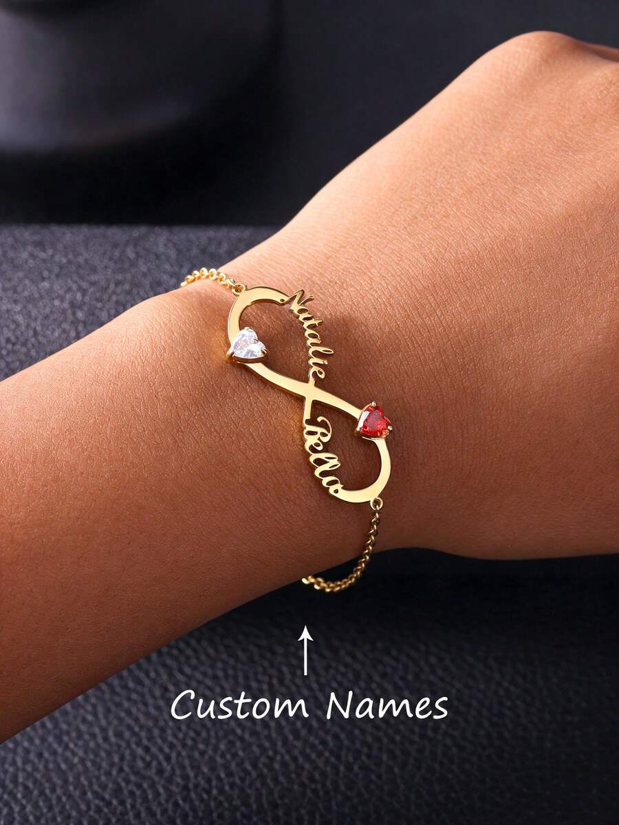 Custom Heart Birthstone Two Names Infinity Bracelets For Women Stainless Steel Customized Bracelet Personalized Wrist Jewelry Girlfriend Birthday Valentine's Day Gift - Multicolor - View 1