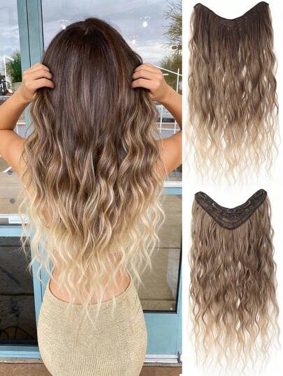 24-Inch Mixed Brown & Gold Synthetic Hair Extensions With BB Clips, 5 Clips Included, Suitable For Women, Heat Resistant Protein Fiber High-Quality Clip-In Hair Extensions