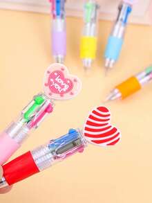 6pcs Cute Creative 4-Color Ballpoint Pen Set, Romantic Heart-Shaped Multicolor Ballpoint Pens, Cartoon Heart Pens, Ideal Party Favors, Gifts For Students, Coworkers, Artists - Perfect For School, Office, Classroom Rewards - Multicolor - View 3