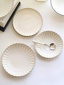 1件/2件日式复古菊花陶瓷盘套装-饭碗、冰淇淋碗、早餐面包盘、西式牛排意面盘、水果沙拉盘、下午茶蛋糕盘，适合家庭和餐厅使用