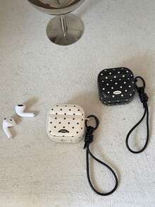 复古极简黑白波点挂绳保护套，兼容 Pro 3、第四代无线蓝牙苹果耳机、Pro 新款 3、Pro 2，防摔保护套，韩版风格 - 黑與白 - 查看 5