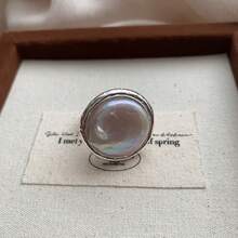 A Natural Textured Mother-Of-Pearl Round Index Finger Ring Shell Light Luxury Ring Niche Design High-End Fashion Personality Versatile - JZ012 Silver - View 7