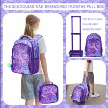 Backpack Kit Handbag Pencil Case Wheels Children's Female School - Multicolor - View 12