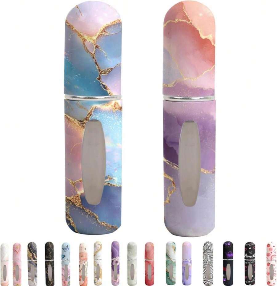 Syyflibb 5ml Perfume Atomiser Refillable Bottles Portable Mini Spray Travel Bottle Easy To Refill Empty Atomizer Bottle For Purse Handbag Pocket Luggage,Bright Color (Purple Pink Marble) - Màu H - Xem 1