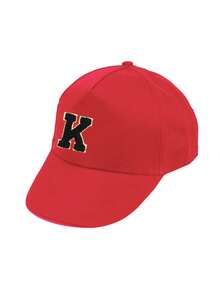 1 pieza Gorra de béisbol clásica suave de unicolor con letras A-Z 26, adecuada para bebés, niños pequeños, recién nacidos, niños y niñas, gorra de sol con cierre a presión - Rojo - Ver 7