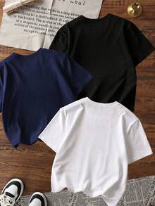 3件装男童休闲印花圆领短袖T恤，夏季学生青少年服装 - 日落棕榈树印花T恤为每个孩子带来欢乐和幸福！ - 藏蓝色 - 查看 4