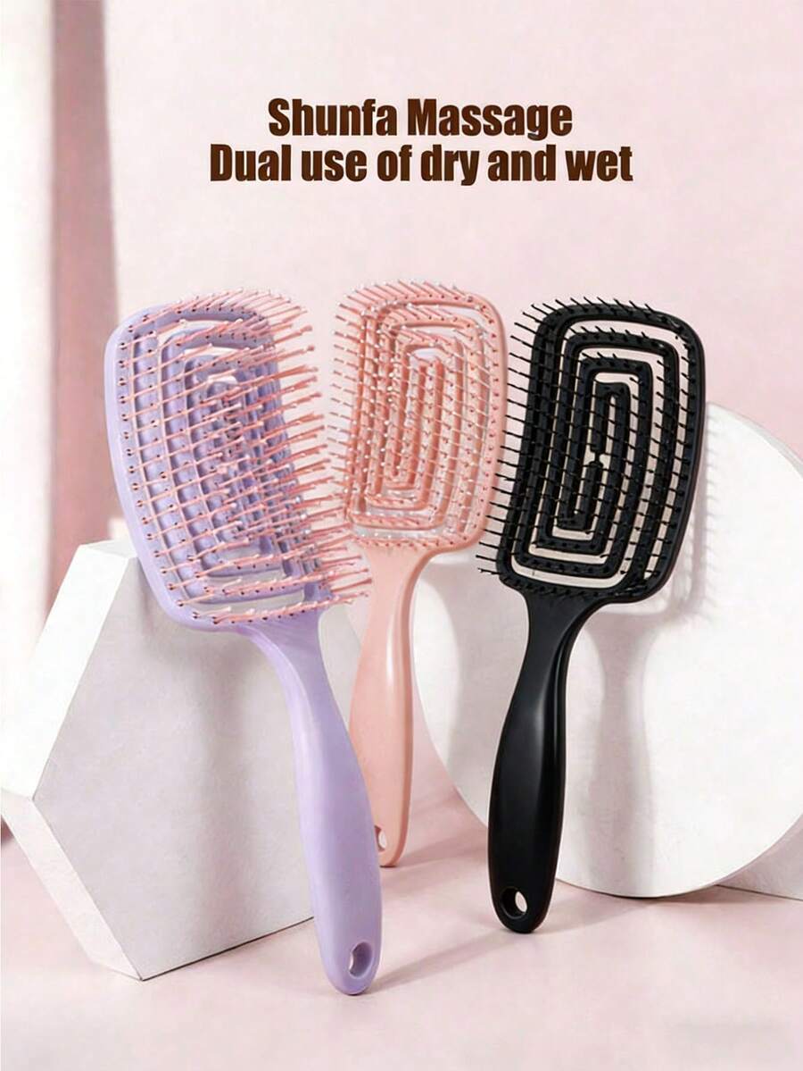 1支空心按摩发梳，蓬松梳，男女通用，多功能，干湿两用，适合所有发质，母亲节礼物，美发造型工具，发饰 - 彩色 - 查看 1