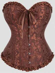 女士复古提花胸衣上衣，塑形紧身胸衣式性感抹胸露脐上衣，适合派对、万圣节、节日和其他场合