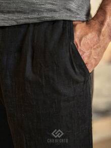 Men's Baggy Pants Loose Casual Streetwear Balloon Bag Trousers Tailored Linen Everyday Adjustable Drawstring - 黑色 - 查看 3