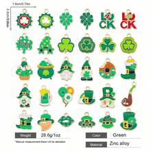 30 piezas Día de San Patricio DIY Verde Esmalte y Aleación Dorada Trébol de Cuatro Hojas Colgante de Dibujos Animados Joyería Haciendo Regalo Festivo (Estilos Aleatorios) - Multicolor - Ver 14