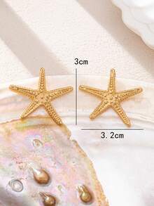 1 Pair Alloy Starfish Shaped Earrings, Suitable For Daily Commute, Beach Vacation, Party And Gathering - Yellow Gold - View 6