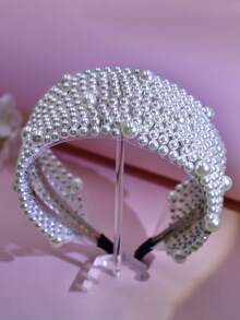 1pc Shiny Rhinestone Baroque Style Pearl Crown Hair Accessory, Elegant & Fashionable For Bride, Wedding, Holiday, Sweet Princess Costume, Casual, Work, Valentine's Day, Carnival - White - View 14