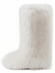 Women's Winter Knee High Boots Pull-On Faux Fur Round Toe Strap Boots For Women Comfy Plush Warm Outdoor Indoor Flat Shoes Punk Party Dressy Furry Fluffy Winter Autumn Fall Boots - 米色 - 查看 8