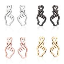 1 par snygga hjärtformade örhängen i rostfritt stål med gester, lämpliga för tillfälliga tillfällen som vardagsaktiviteter och sammankomster med bästa vänner - GED137 - Visa 1