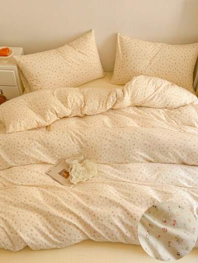 5pcs Floral Bedding Set, Including 1*Duvet Cover + 1*Bed Sheet + 2*Pillowcases, Delicate Leaf Pattern, Soft & Warm Polyester Fiber, Breathable, All Season, Duvet Cover & Pillowcases Without Filler