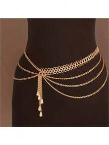 1pc Multi-Layer Chain Tassel Pearl Waist Chain, Suitable For Summer, Autumn, Halloween And Other Occasions - Gold 1 - View 7