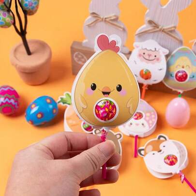 9pcs Easter Decoration Cartoon Lollipop Packaging Creative Rabbit Egg Card Insertion Party Supplies
