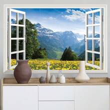 1pc Removable Wall Sticker Mural, Sunset Geese Returning Home & Scenic Mountain View Window Decal, Peel And Stick, Home Decor Wall Art - Multicolor - View 7